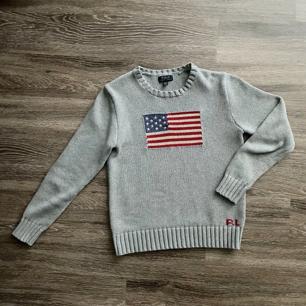 Polo Ralph Lauren Vintage USA Flag Grey Sweater